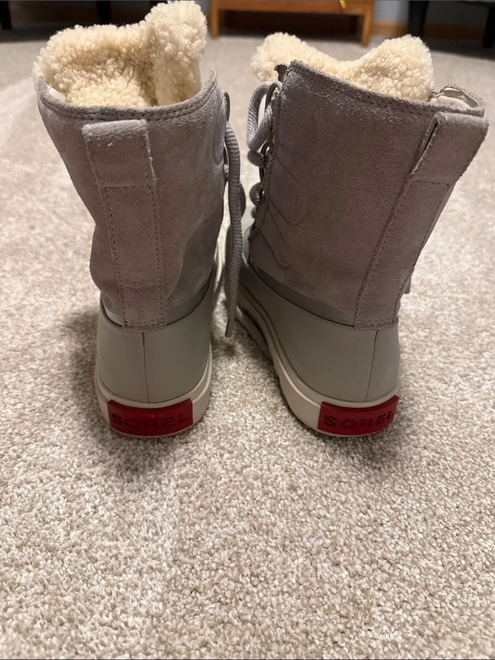 Sorel Gray Lace-Up Winter Boots with Cream Shearling